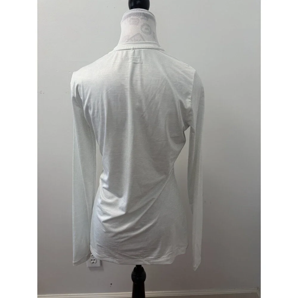 Nike Golf Dri-FIT Women Size M Long Sleeve Shirt White Gray Striped 685331-121